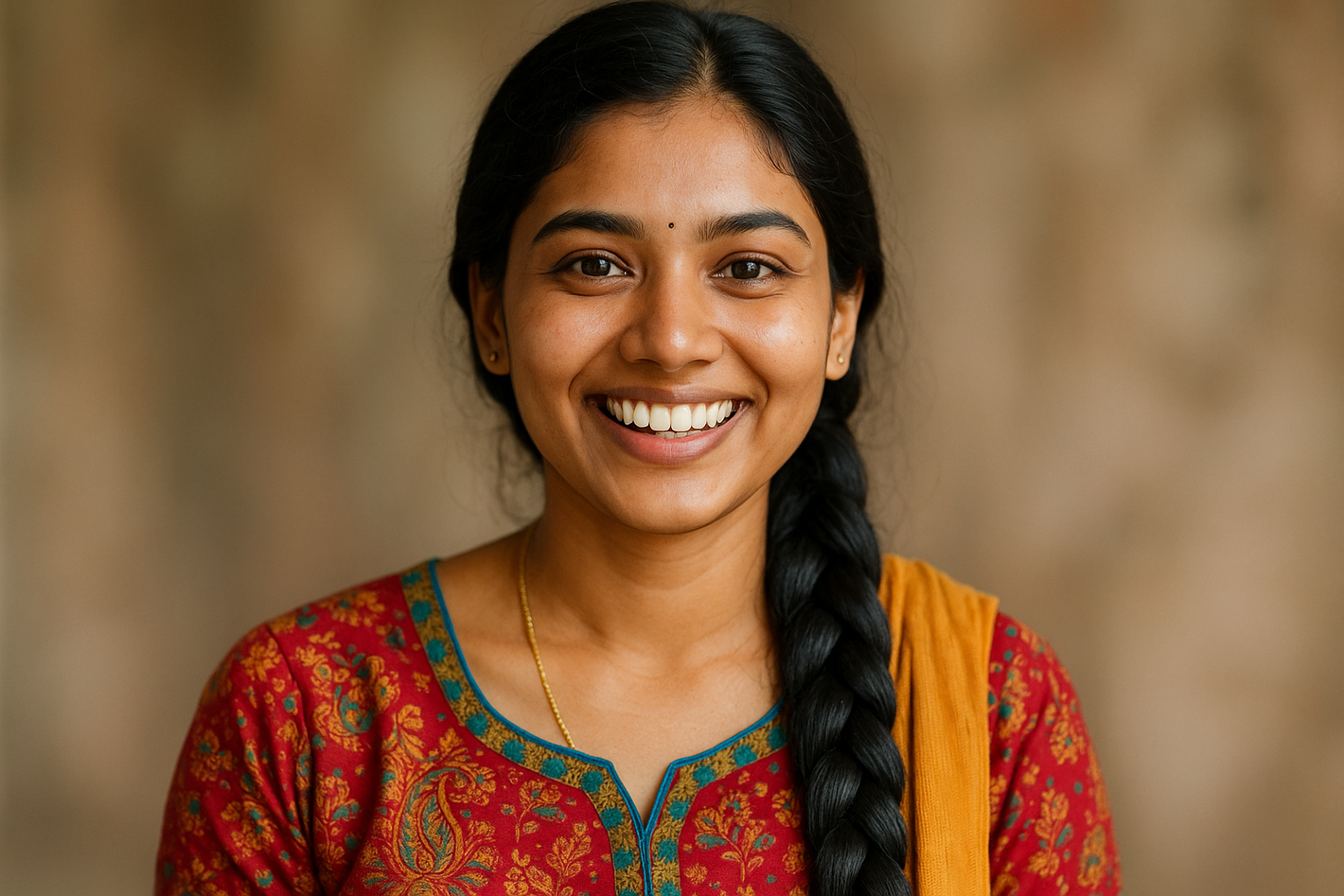 Happy girl 23 year old with long hair choti 